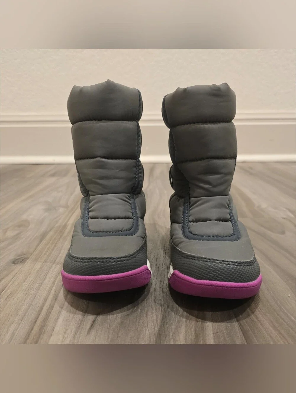 Sorel Whitney II Puffy Mid Waterproof Winter Boots Gray Purple Toddler Size 10